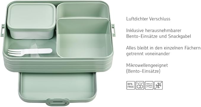 Mepal – Bento Lunchbox Take A Break Large – Lunch Box With Bento Box – Lunch Box For Sandwiches, Small Snacks & Left Overs – Snack & Lunch - 1500 ml - Nordic Blue