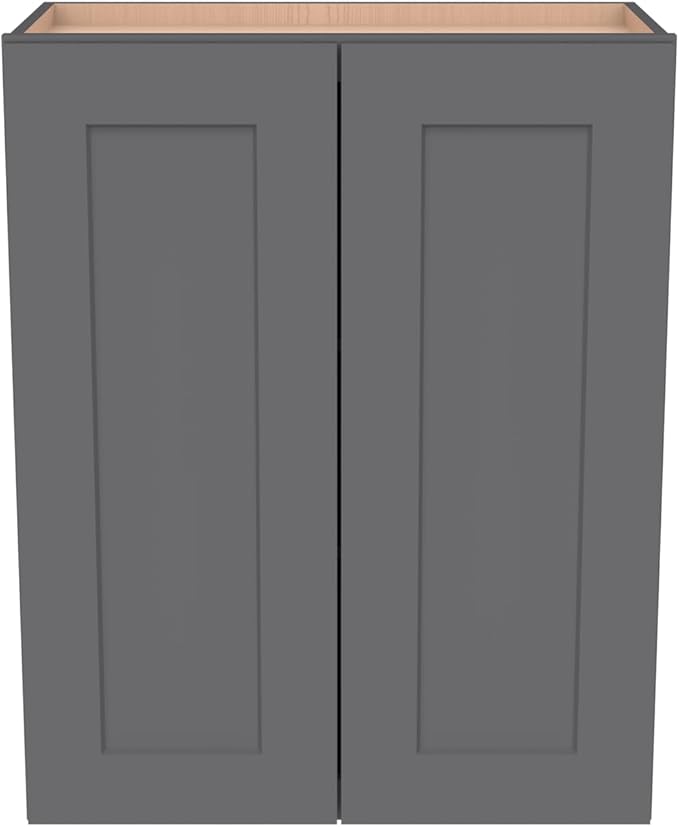 Wall-Mounted Cabinet – Solid Wood Shaker Style Medicine Cabinet with Adjustable Shelves & Soft-Close Doors for Bathroom, Kitchen, and Office Storage (Pebble Gray, 24" W x 12" D x 42" H)