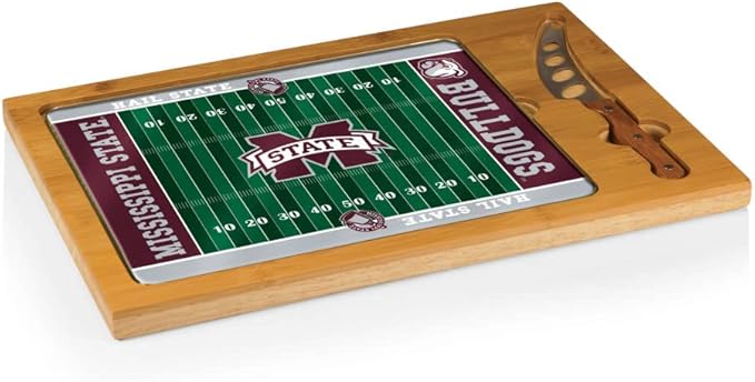 PICNIC TIME NCAA Icon Glass Top Cutting Board & Knife Set, Cheese Boards Charcuterie Boards, Serving Platter, (Parawood & Bamboo)