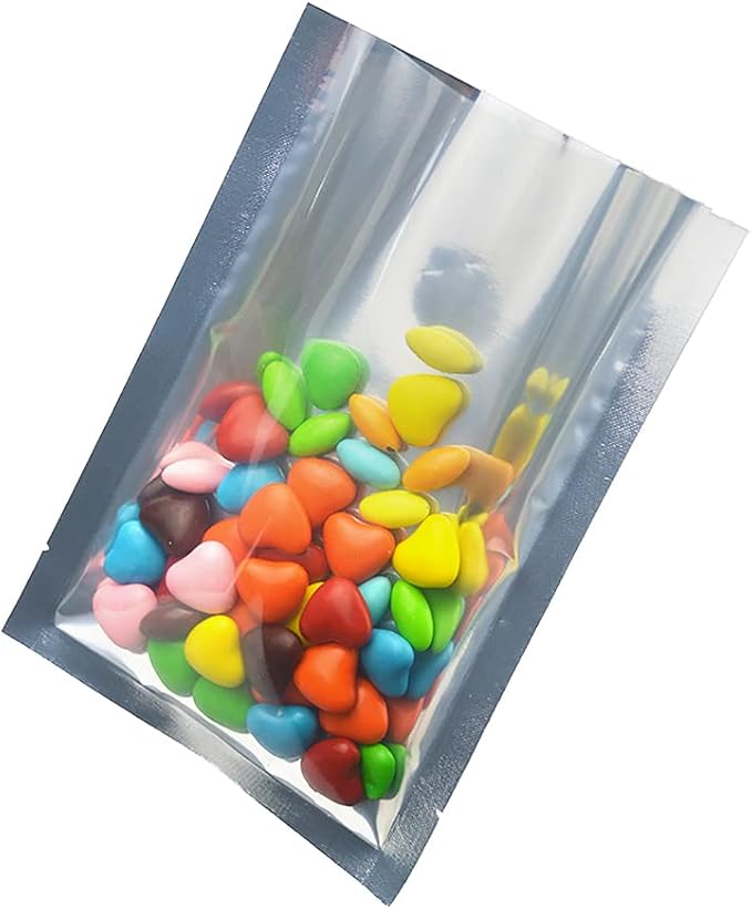 Silver Aluminum Foil Pouch Heat Seal Front Window Plastic Mini Open Top Flat Vacuum Packaging Mylar Bag Food Small Sample Mylar Food Storage Package (200, 9x13cm(3.5x5.1 inch))