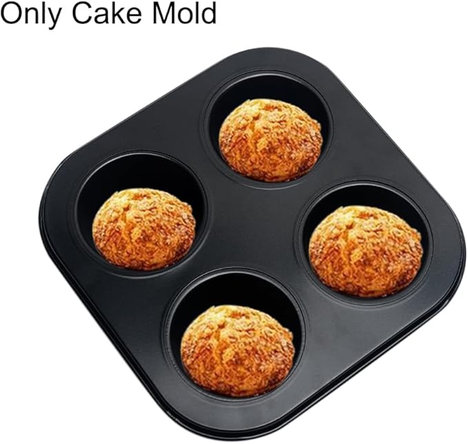 4 Cup Muffin Pan Mold - Non-Stick Cupcake Baking Tray/Tin - Carbon Steel Cake Mould For home, cafe bar and restaurant (Black)