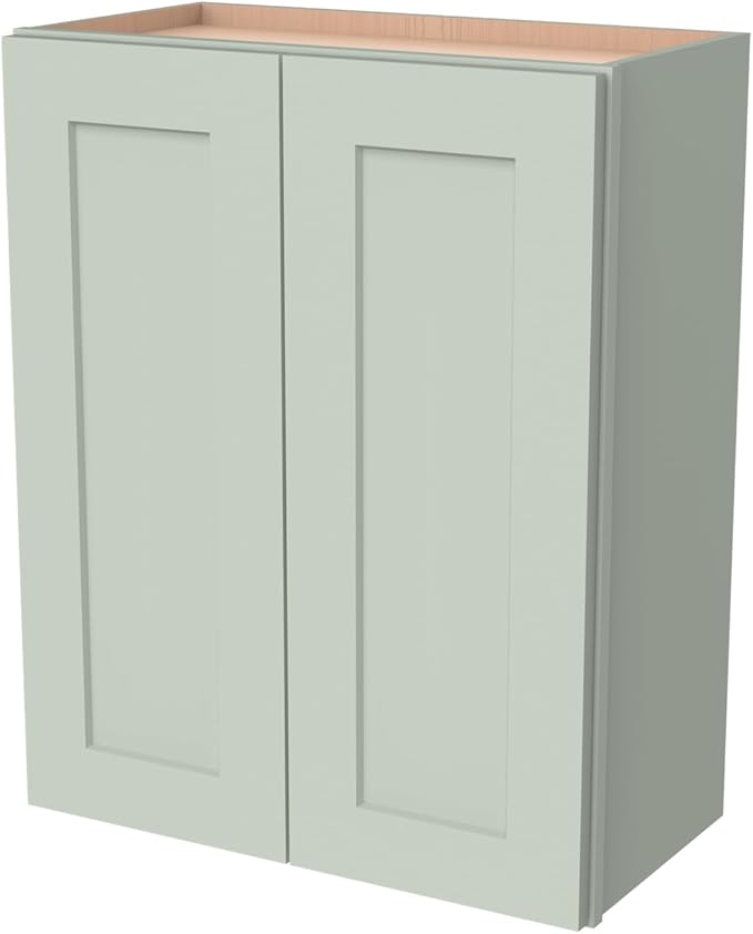 Wall-Mounted Cabinet – Solid Wood Shaker Style Medicine Cabinet with Adjustable Shelves & Soft-Close Doors for Bathroom, Kitchen, and Office Storage (Jade Green, 30" W x 12" D x 30" H)