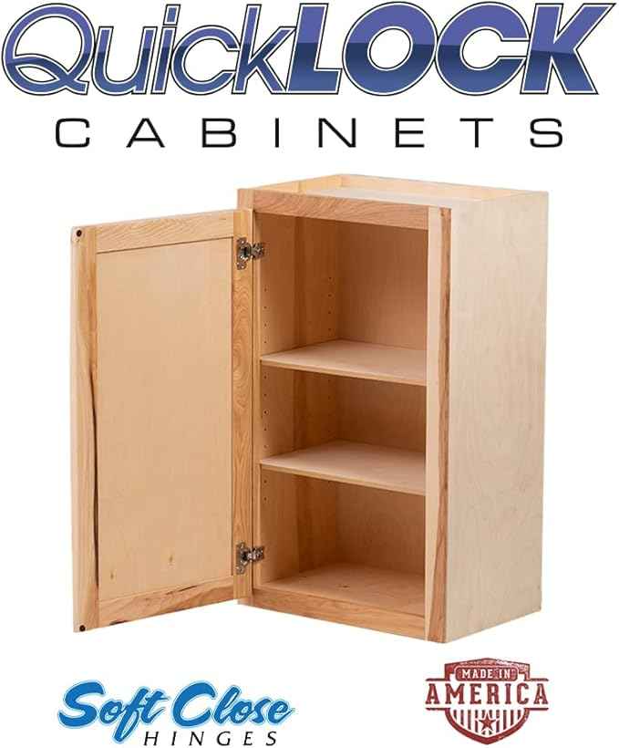 Quicklock RTA (Ready-to-Assemble) 42" Tall Wall Kitchen Cabinets - Shaker Style | 100% Hardwood | Made in America | Soft Close Hardware (Rustic Hickory, 12" D x 15" W x 42" H)