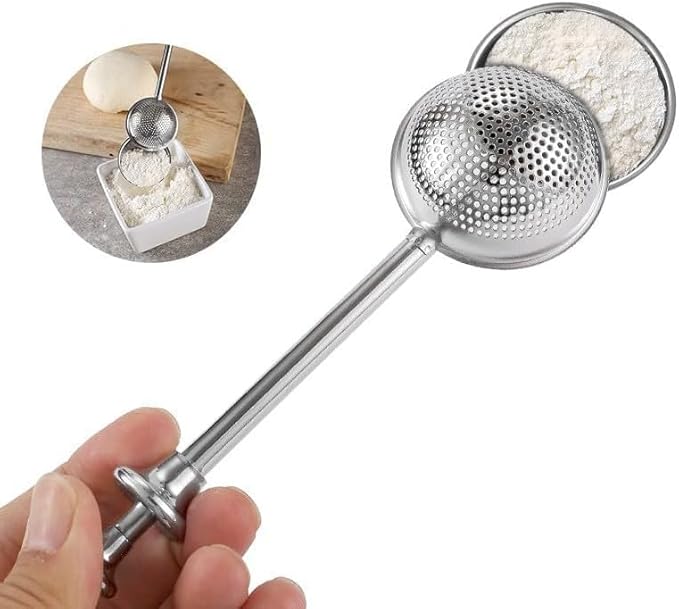 Silver 304 Stainless Steel Flour Powder Filter Spoon, Baker Dusting Wand For Sugar Flour Spices, Flour Sugar Powder Spoon Kitchen Tools Baking Sifters Baking Tools and Accessories, Baking Sifters