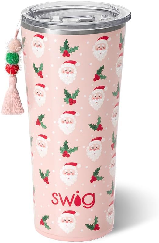 Swig Life 22oz Insulated Tumbler, Travel Coffee Tumbler with Lid, Cup Holder Friendly Travel Coffee Mug, Stainless Steel (Holly Jolly)