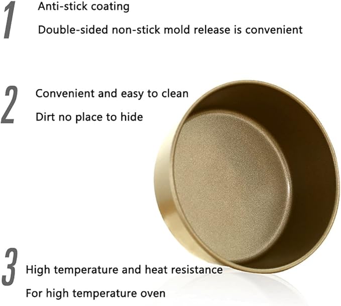 Round Metal Baking Mold,set Fixed Bottom Non Stick Cake Baking Supplies,for Egg Tart Hamburger Bun Oven Kitchen Bakery Molds (Color : Gold, Size : 5 pieces4.1×1.5inch)