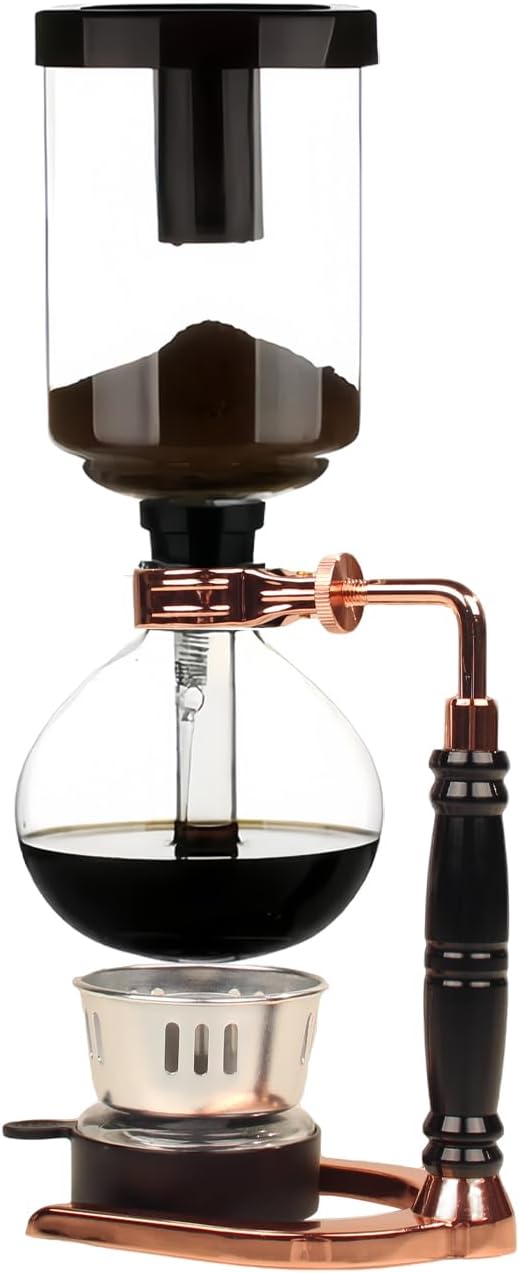 Tabletop Glass Siphon Pot, Vacuum Siphon Coffee Maker 3-Cup (360ml) with Alcohol Burner, Adjustable Buffer Clamp, Stainless Steel Bracket Base for Coffee Aficionados
