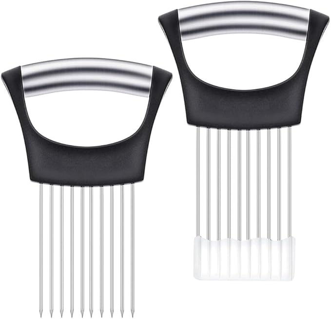 3Pcs onion slicer ，Kitchen Prong Slicer for Vegetables and Meat, Stainless Steel Tines with Safety Handle, Black (3)