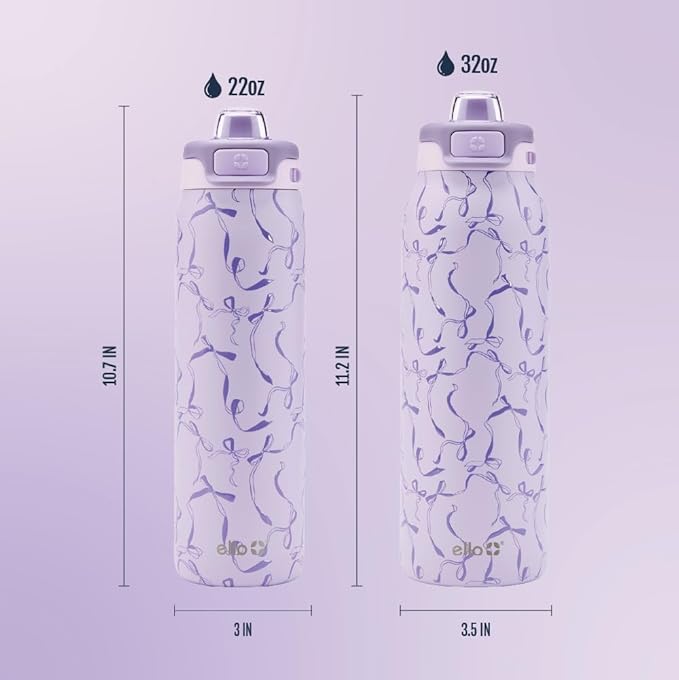 Ello Pop & Fill 22oz Stainless Steel Water Bottle with QuickFill Technology, Double Walled and Vacuum Insulated Metal, Leak Proof Locking Lid, Straw and Chug, Reusable, BPA Free, Take a Bow