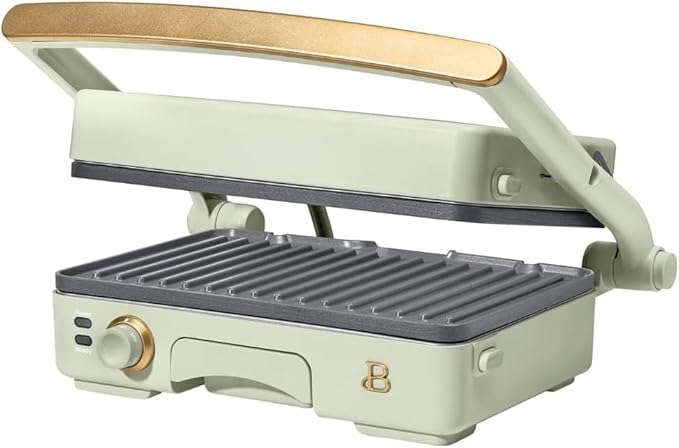 Panini Press Indoor Grill 1 2-in-1200W Non-Stick Removable Plates Sandwich Maker by Drew Barrymoree. (Sage Green)