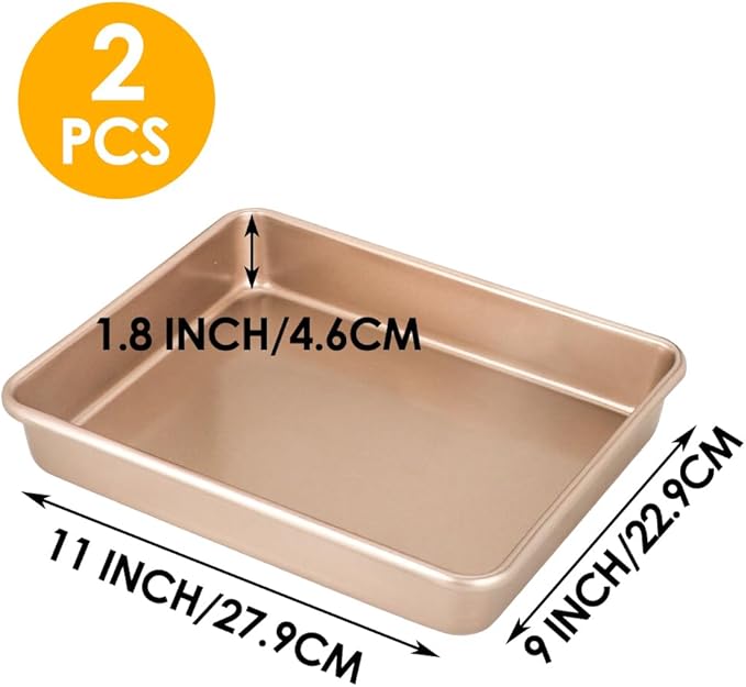 11" x 9" Baking Pans, Cookie Sheets Set of 2, 1.8 Inch Deep Nonstick Toaster Oven Pan Set for Baking, Heavy Duty Carbon Steel Non-toxic Toaster Oven Tray Replacement Cookie Tray for Kitchen Bake