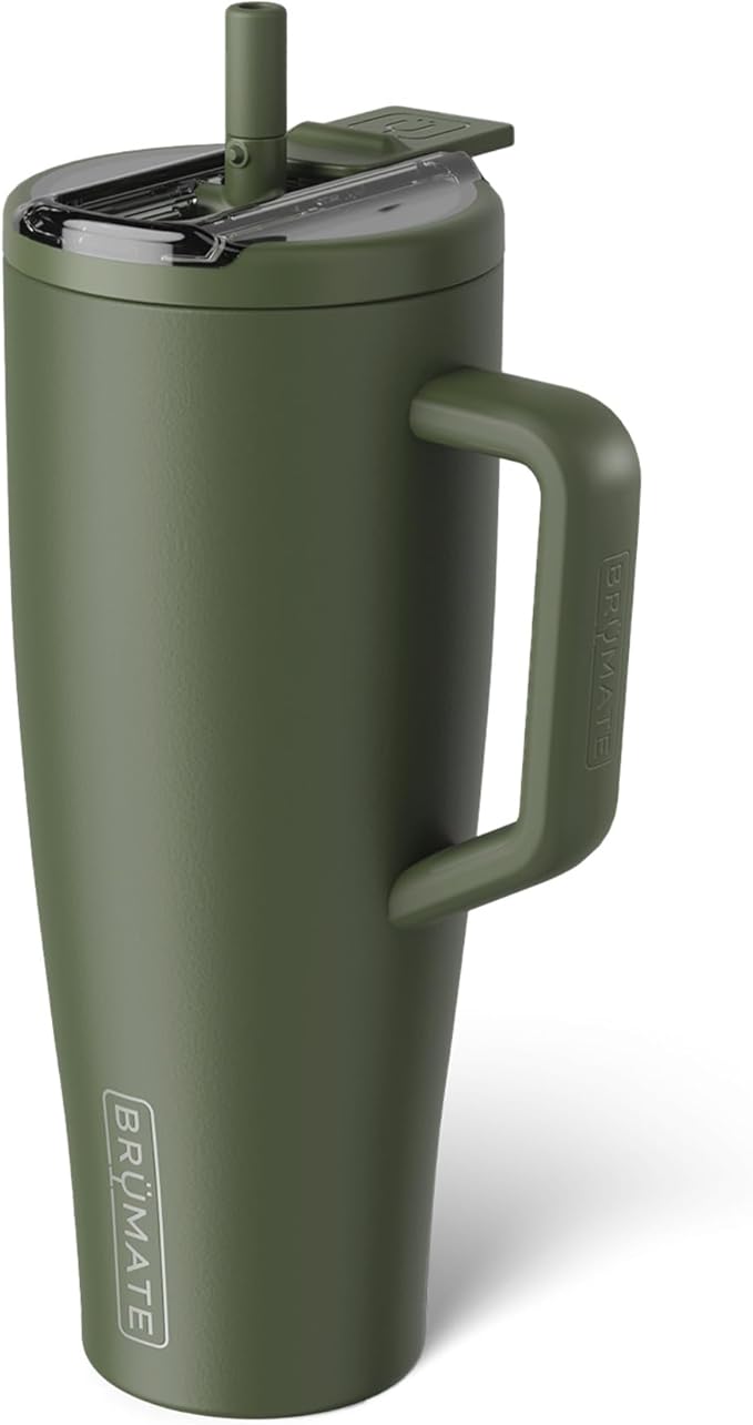 BrüMate Era Flip 40oz Tumbler with 100% Leakproof Covered Straw Lid | Hygienic Covered Straw | Insulated Stainless Steel Water Bottle with Handle | Cup Holder Friendly | BPA-Free (OD Green)