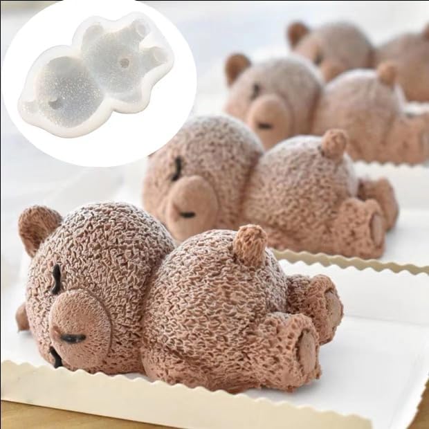 Lying Bear Fondant Mold Chocolate Molds Silicone, 3D Silicone Animal Mold for DIY Fondant, Dessert Baking, Jello, Candy, Cake Baking Decorating, Ice Cube, Soap,Resin