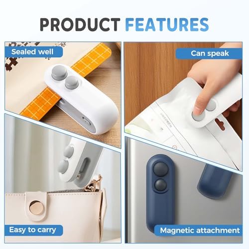 2-in-1 Mini Bag Sealer & Cutter, Rechargeable Portable Snack Bag Resealer with Magnet, Heat Seal Food Storage for Chips & Snacks - 2 Pack (White)