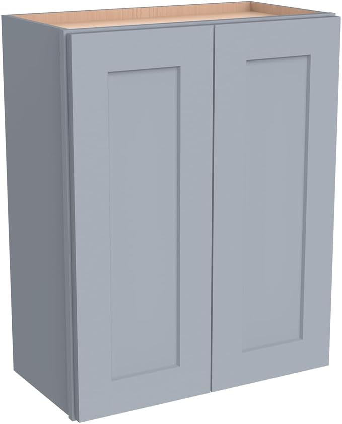 Wall-Mounted Cabinet – Solid Wood Shaker Style Medicine Cabinet with Adjustable Shelves & Soft-Close Doors for Bathroom, Kitchen, and Office Storage (Grey, 27" W x 12" D x 42" H)