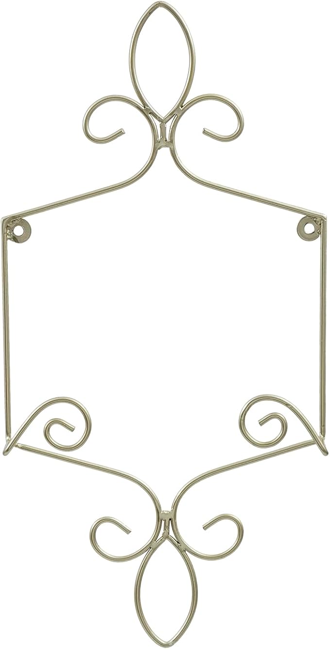 MyGift Wall Mounted Brass Tone Metal Wire Vertical Collectible Plate Holder, Decorative Vintage Scrollwork Hanging Rack Holds Single 9 to 13 Inch Plates