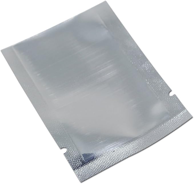 Silver Aluminum Foil Pouch Heat Seal Front Window Plastic Mini Open Top Flat Vacuum Packaging Mylar Bag Food Small Sample Mylar Storage with Tear Notch (500, 10x15cm(3.9x5.9 inch))