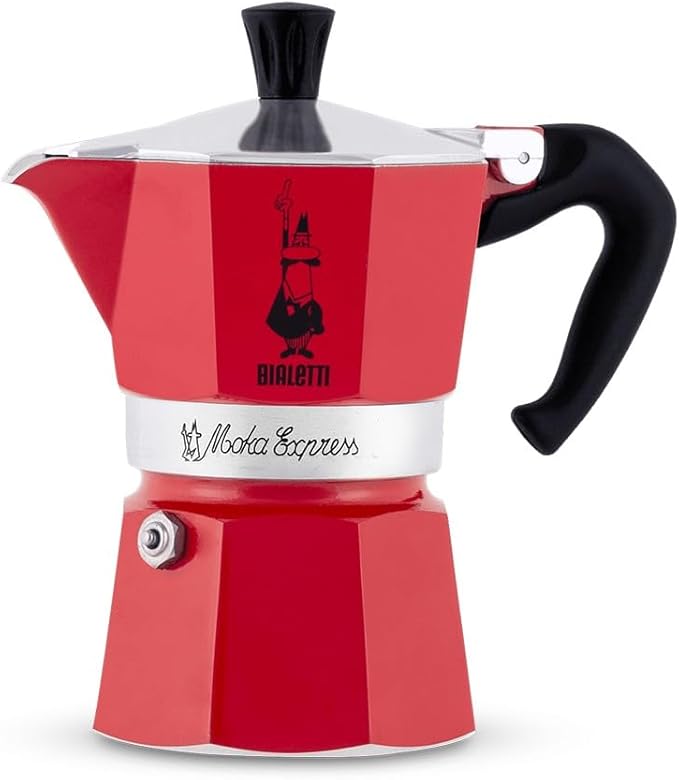 Bialetti - Moka Express: Iconic Stovetop Espresso Maker, Makes Real Italian Coffee, Moka Pot 6 Cups (6 Oz), Aluminium, Red