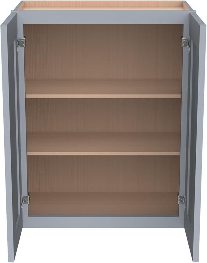 Wall-Mounted Cabinet – Solid Wood Shaker Style Medicine Cabinet with Adjustable Shelves & Soft-Close Doors for Bathroom, Kitchen, and Office Storage (Grey, 42" W x 12" D x 36" H)