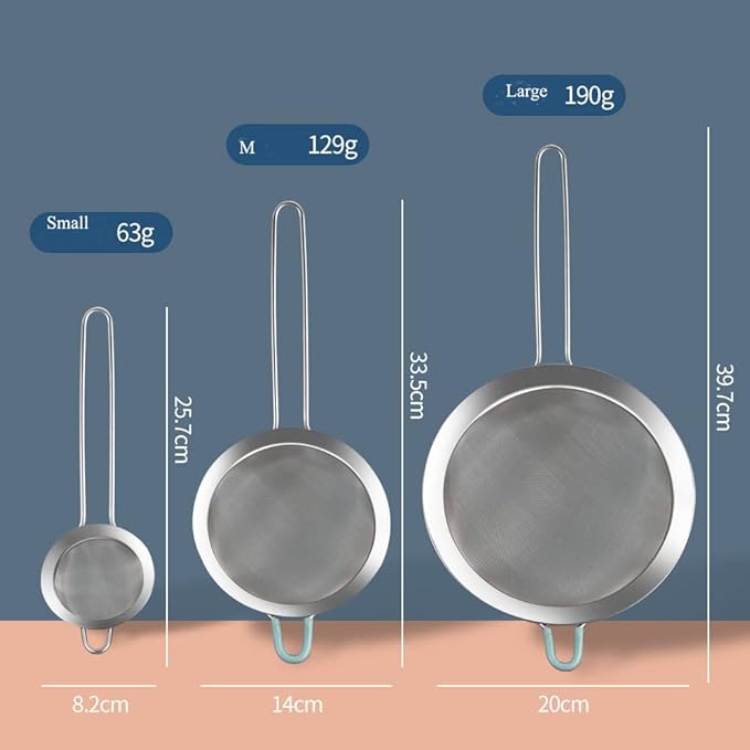 304 Stainless Steel 5.51 inch Fine Mesh Strainers for Kitchen, Colander-Skimmer with Handle, Sieve Sifters for Food, Tea, Rice, Oil, Noodles, Fruits, Vegetable 5.5 inch
