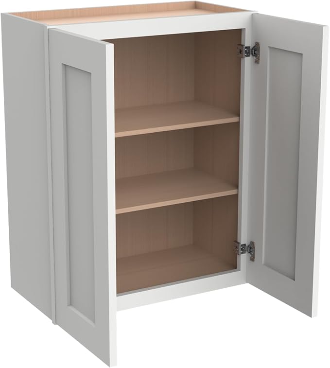 Wall-Mounted Cabinet – Solid Wood Shaker Style Medicine Cabinet with Adjustable Shelves & Soft-Close Doors for Bathroom, Kitchen, and Office Storage (Origami White, 36" W x 12" D x 30" H)