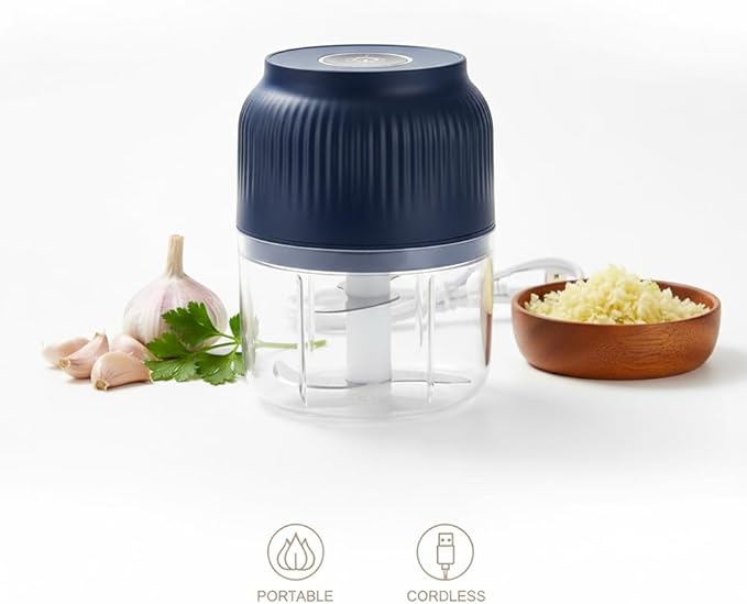 2026 Upgraded Household Electric Garlic Crusher, Capacity Electric Garlic Chopper, Mini Portable Veggie Cutter, 4 Sharp Stainless Steel Blades Mini Electric Food Chopper, Easy to Clean (Blue-2pcs)