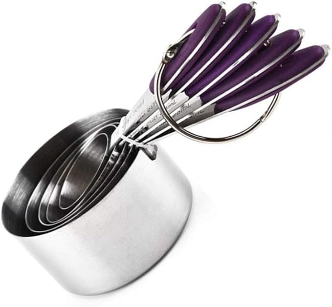 Measuring Cups and Spoons Set with Silicone Handle, Set of 10 Including Stainless Steel 5 Measuring Cups & 5 Measuring Spoons. Widely Used Cooking Baking Measurement as Kitchen Gadget.