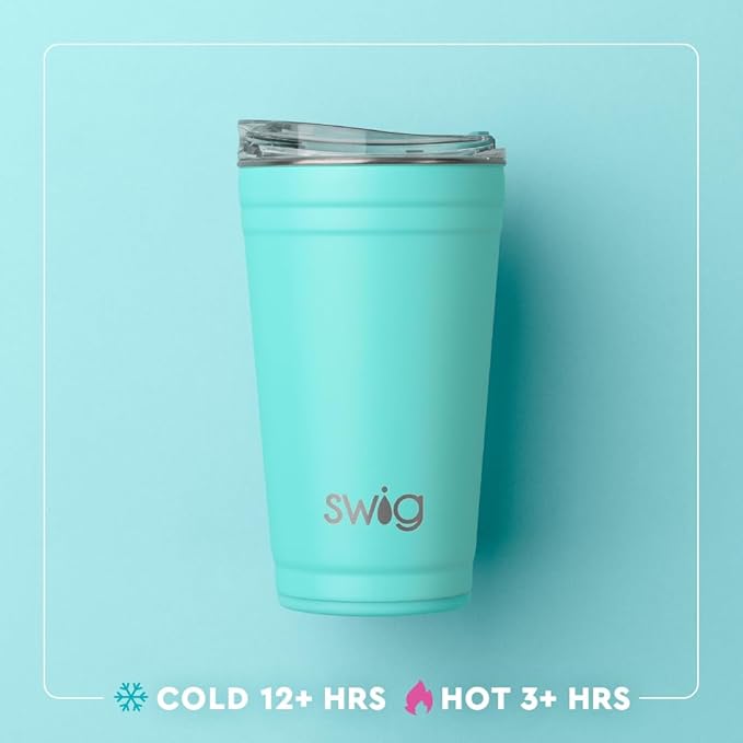 Swig Life 24oz Party Cup, Stackable Insulated Travel Coffee Tumbler with EZ Slider Lid, Cup Holder Friendly Travel, Stainless Steel 24 oz Tumbler, Reusable Mug (Mardi Gras Bows)