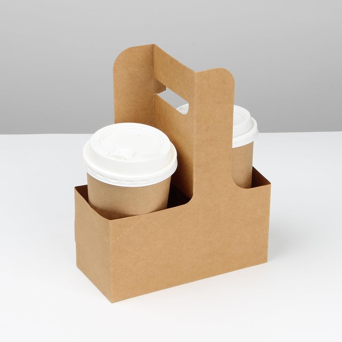 20Pack 2 Cup Drink Carrier Handle, Kraft Paperboard Disposable Drink Carrier with Handle 12-30 OZ to Go Coffee Cup Holder for Drinks, Takeout, Cafe and Restaurant Food Service Delivery