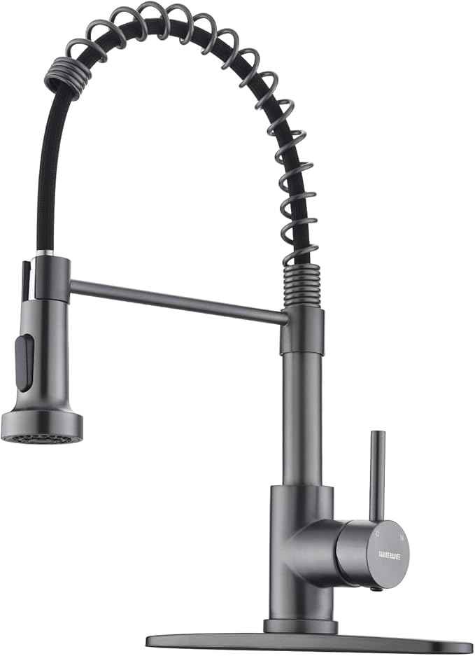 WEWE Black Stainless Kitchen Faucet, Faucet for Kitchen Sink with Pull Down Sprayer Gray Matte Gun Black Kitchen Faucet with Deck Plate Stainless Steel Farmhouse Commercial Single Handle Sink Faucet