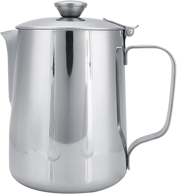 Stainless Steel Milk Frothing Pitcher with Lid for Latte Coffee Art, Small 3oz Creamer Jug, Metal Barista Set, Mini Cup for Health Gear Coffee (600ml)