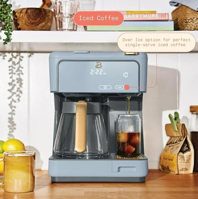 Beauti Multi Brew 12 Cup Programmable Drip & Single Serve Coffee Maker, Versatile Brewing (6oz, 8oz, 10oz, 12oz, 14oz), Pods or Ground, Over Ice option, Keep Warm mode (Cornflower Blue)