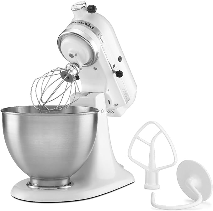 KitchenAid Classic Series 4.5 Quart Tilt-Head Stand Mixer K45SS, White & Pastry Tilt Head Stand Mixer Beater Attachment, Silver