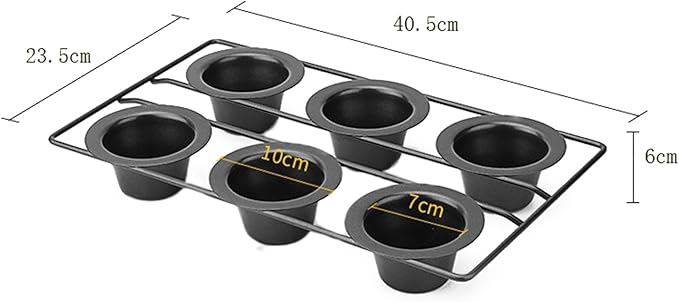 Popover Cake Pan, Non-Stick Muffin, Muffin Pan Cupcake Pan, Cupcake Bakeware for Oven Baking Vertical Cup Design 6-Cavity Versatile Waffle Pudding Pan Black