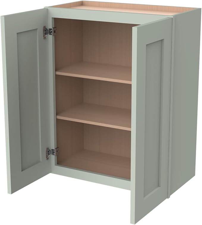 Wall-Mounted Cabinet – Solid Wood Shaker Style Medicine Cabinet with Adjustable Shelves & Soft-Close Doors for Bathroom, Kitchen, and Office Storage (Jade Green, 39" W x 12" D x 36" H)