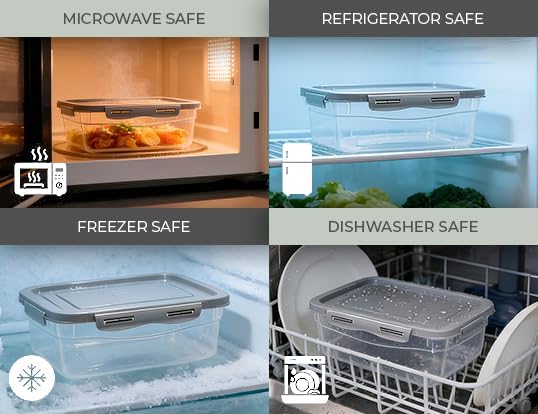 GIOTTO FreshStack 4-Piece Rectangular Food Storage Container Set with Lids 9oz, 15.5oz, 37oz, 76oz - BPA Free - Dishwasher, Microwave and Freezer Safe Stackable
