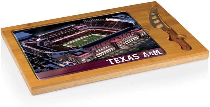 PICNIC TIME NCAA Icon Glass Top Cutting Board & Knife Set, Cheese Boards Charcuterie Boards, Serving Platter, (Parawood & Bamboo)