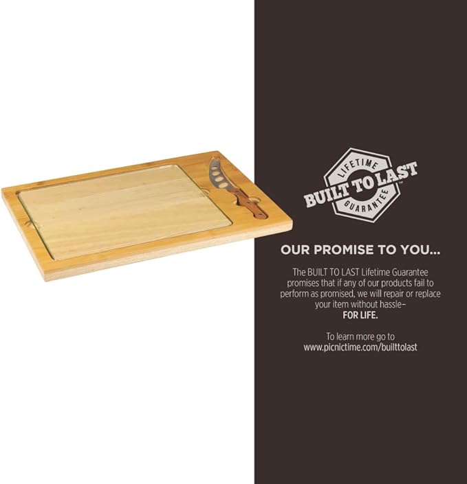 PICNIC TIME NCAA Icon Glass Top Cutting Board & Knife Set, Cheese Boards Charcuterie Boards, Serving Platter, (Parawood & Bamboo)