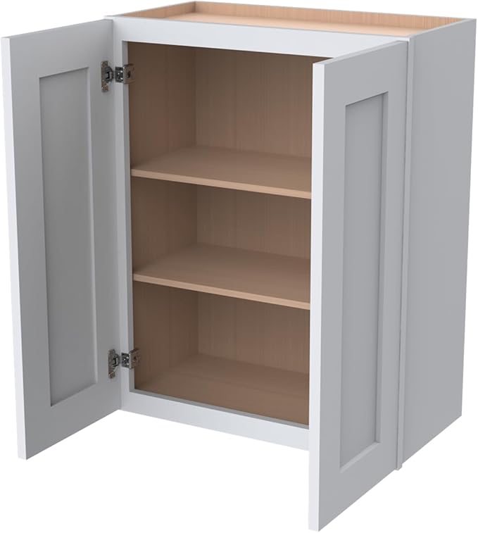 Wall-Mounted Cabinet – Solid Wood Shaker Style Medicine Cabinet with Adjustable Shelves & Soft-Close Doors for Bathroom, Kitchen, and Office Storage (White, 33" W x 12" D x 42" H)