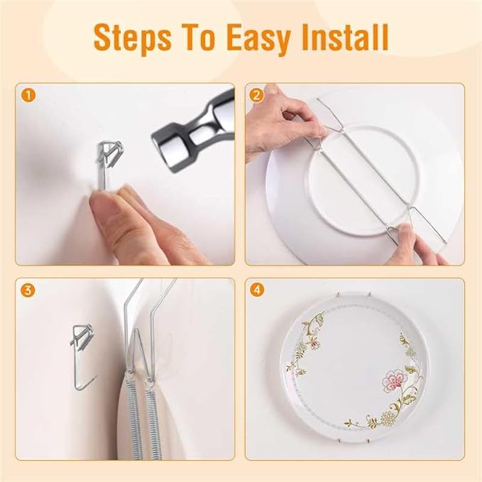Bilillo 6 Pieces Invisible Heavy Duty Plate Holder, Stainless Steel Plate Hangers for The Wall, Plate Hangers for Display with Wall Hooks, Suitable for 4-5 inch Decorative Plates and Arts (Silver)