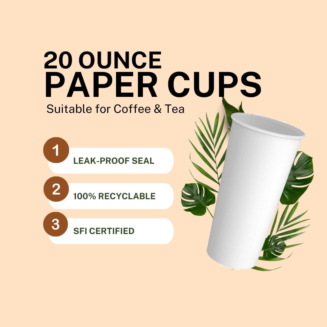 Siptown 20 oz 500 Bulk Pack Disposable Paper Cups for Hot Drinks, Coffee, & Tea | Made in USA (20 oz - 500 count)