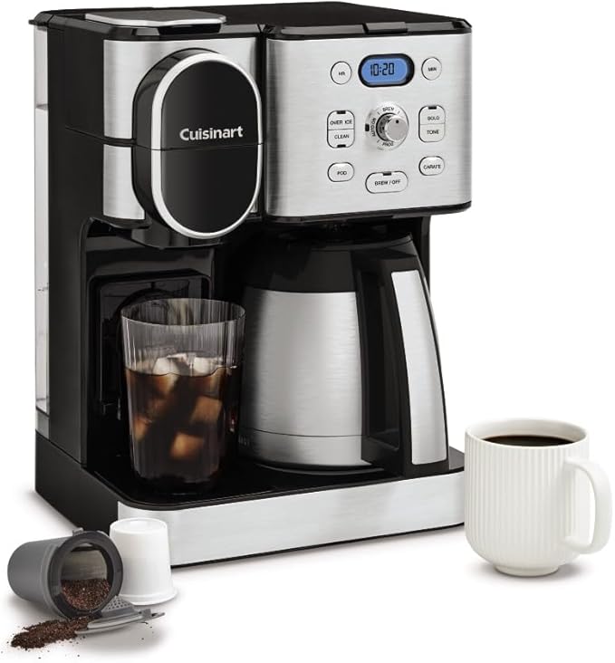 Cuisinart Coffee Center 10-Cup Thermal Carafe Drip Coffee Maker and Single-Serve Brewer with Over Ice Function, Fully Automatic Coffeemaker, Compatible with Single-Cup Pods, Black/Stainless, SS-21NAS
