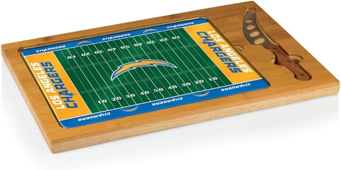 PICNIC TIME NFL Football Field Icon Glass Top Cutting Board & Knife Set, (Parawood & Bamboo)