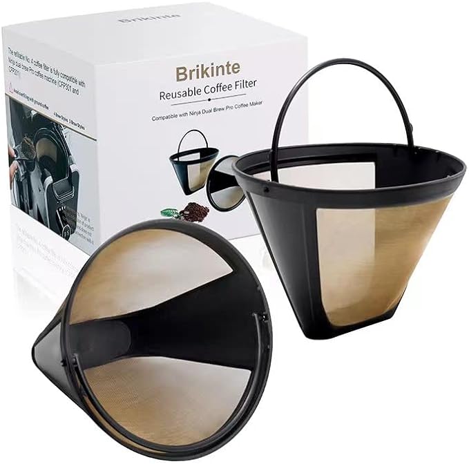 Reusable Coffee Filters for Ninja Dual Brew Coffee Maker, 2 Pack Permanent Coffee Filter #4 Replacement Compatible with Ninja Cuisinart Coffee Maker Filter