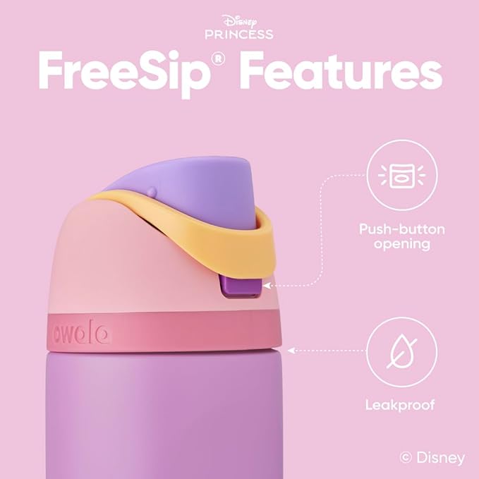 Owala Disney Princess FreeSip Insulated Stainless Steel Water Bottle with Straw for Sports and Travel, BPA-Free Sports Water Bottle, 24 oz, Rapunzel