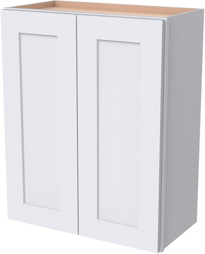 Wall-Mounted Cabinet – Solid Wood Shaker Style Medicine Cabinet with Adjustable Shelves & Soft-Close Doors for Bathroom, Kitchen, and Office Storage (White, 27" W x 12" D x 42" H)