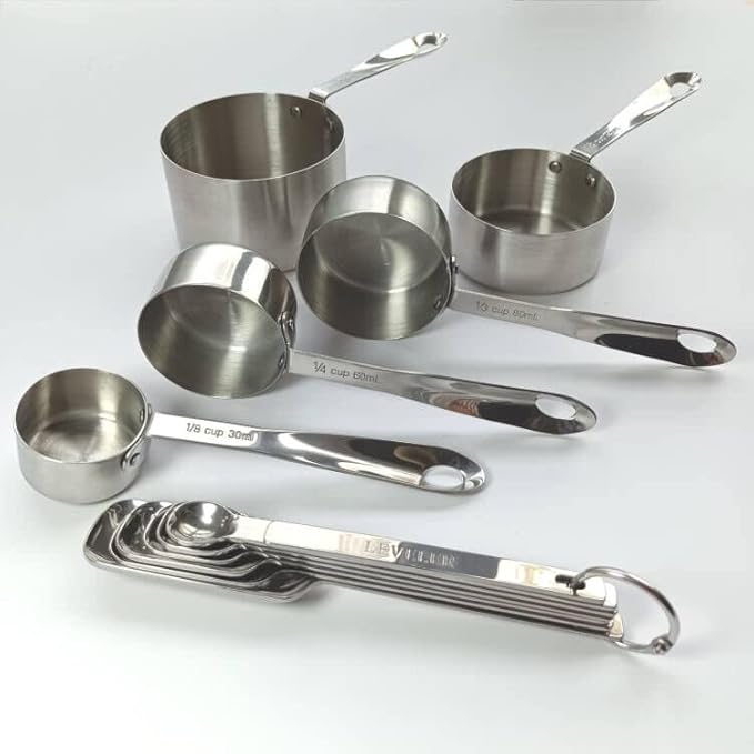 Measuring Cups and Spoons Set, 18/8 Stainless Steel Measuring Cups and Spoons Set for Kitchen & Baking, 5 MeasurE Cups &6 Long MeasurE Spoons&Leveler, Metric Measure Tools for Dry & Liquid