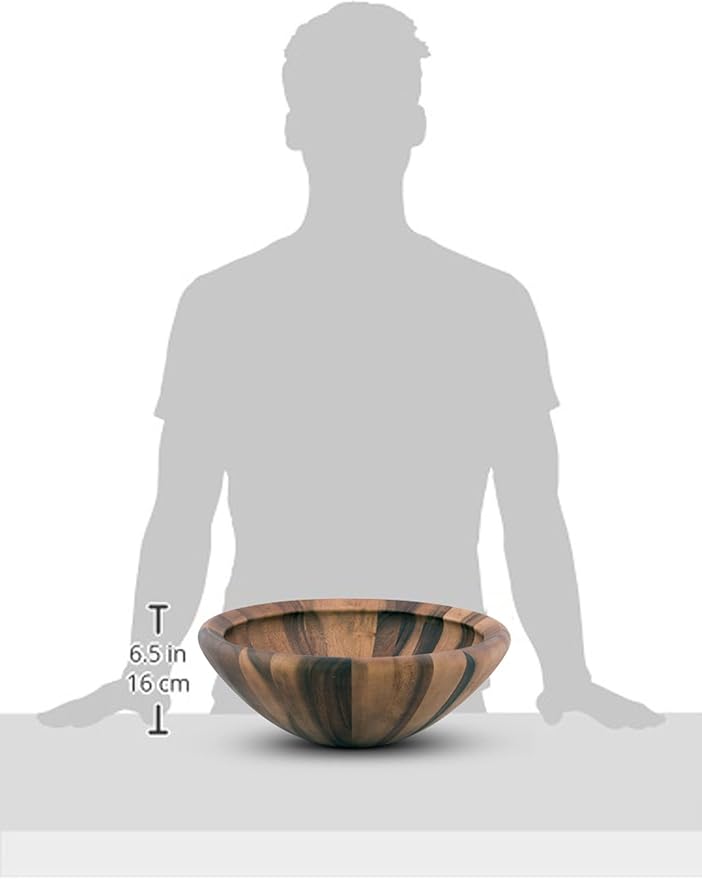 Arthur Court Acacia Wood Modern Bowl for Fruits or Salads 6 inch Tall 16 inch Diameter Wavy Large