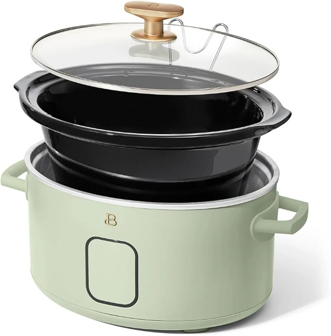 Beautiful 6 Qt Programmable Slow Cooker by Drew Barrymore -5 Preset Cooking Functions, Digital Countdown Timer, Dishwasher-Safe Parts and Cool-Touch Handles (Sage Green)