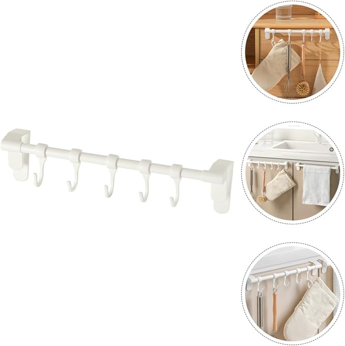 BESTonZON Kitchen Utensil Hooks 5pcs White No-Drill Adhesive Cabinet Hooks Multi-Functional Hanging Rack for Kitchen Storage and Sundries Organization